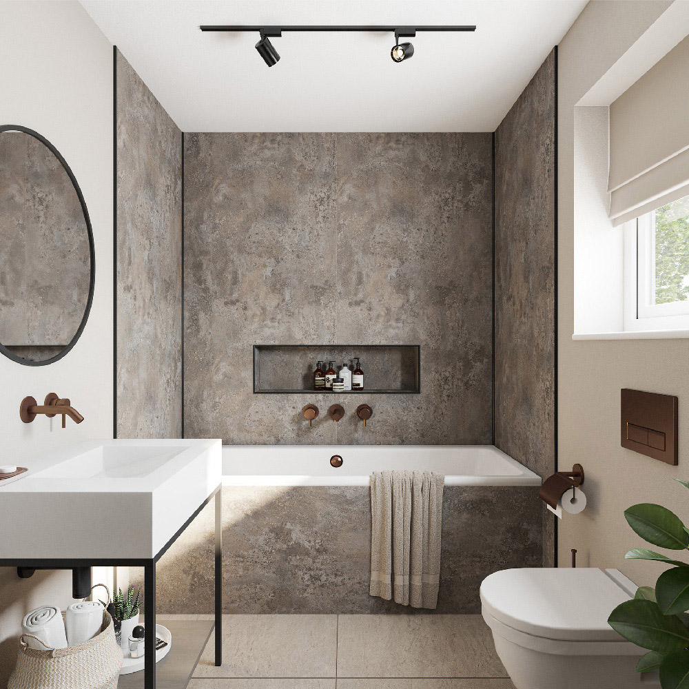 Wetwall Mermaid 2420 x 880mm Vintage Concrete Tongue and Groove Plywood Shower Wall Panel Image 1