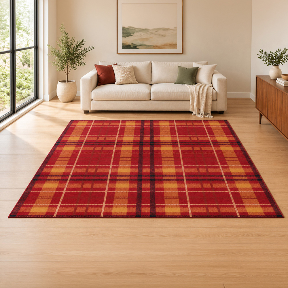 Portland Urco Red Tartan Check Rug 60 x 110cm Image 1