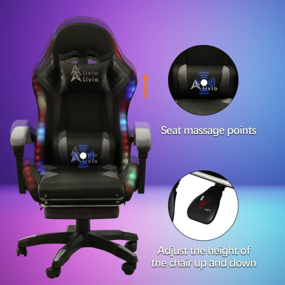 Alivio Grey PU Leather RGB Reclining Gaming Chair Image 4