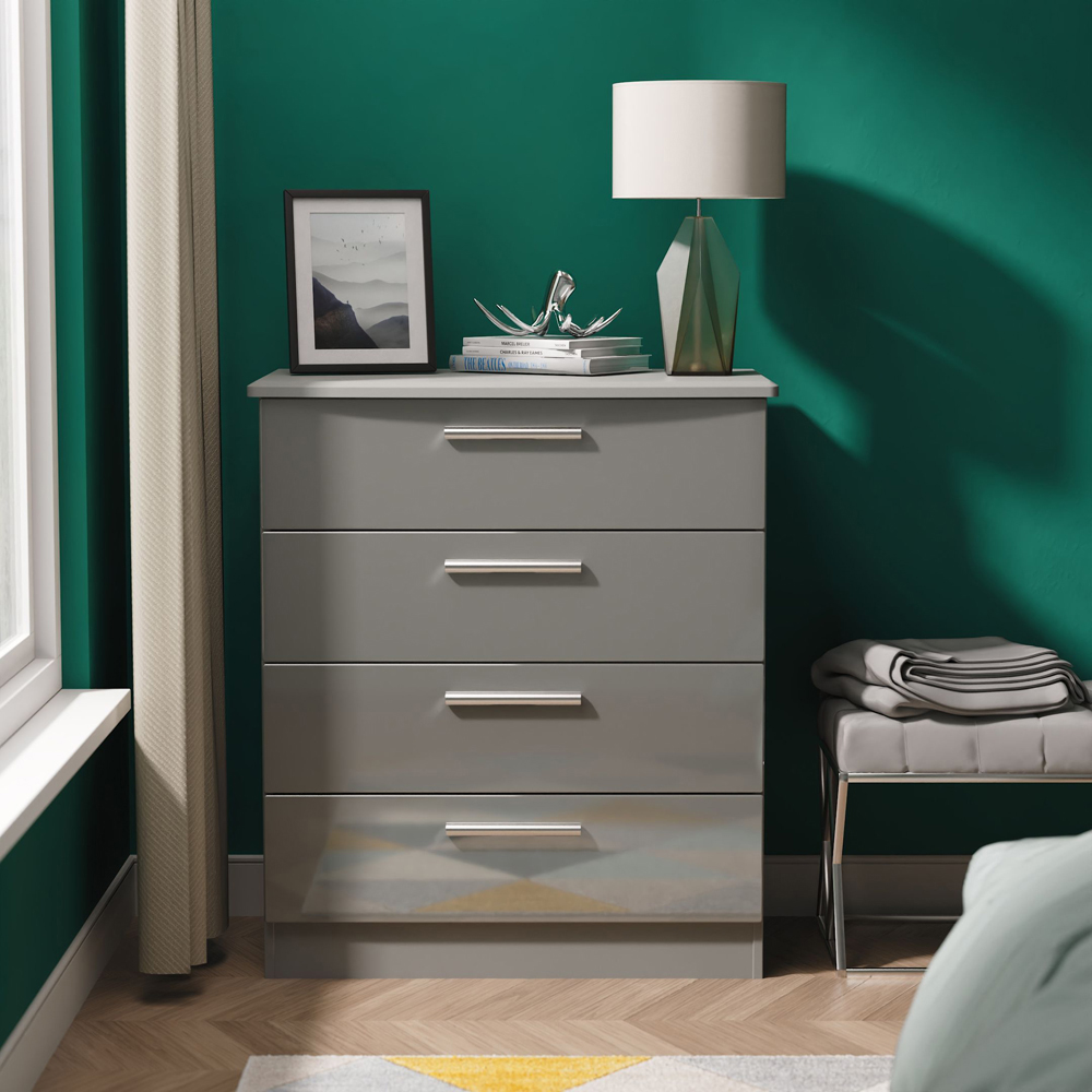Crowndale Knightsbridge 4 Drawer Grey Gloss and Dusk Grey Chest of Drawers Ready Assembled Image 7