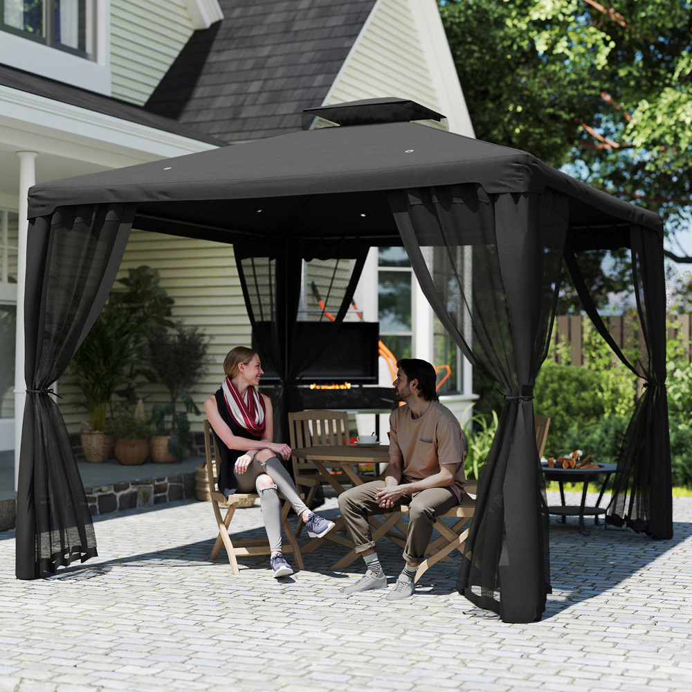 Outsunny 3 x 3m Black 2-Tier Roof Metal Garden Gazebo Image 8