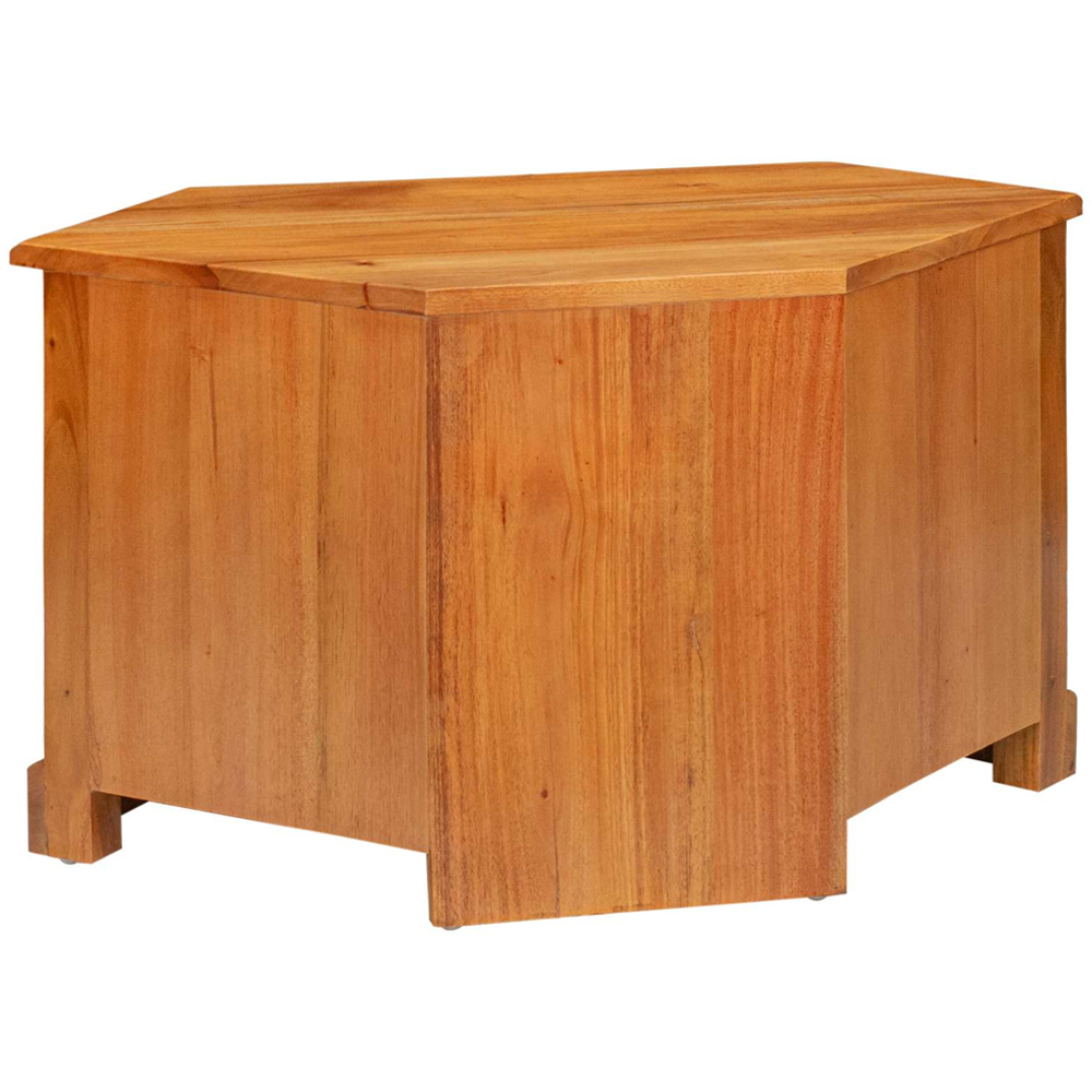 vidaXL Single Drawer 2 Shelf Natural Solid Mahogany Wood Corner TV Cabinet Image 7