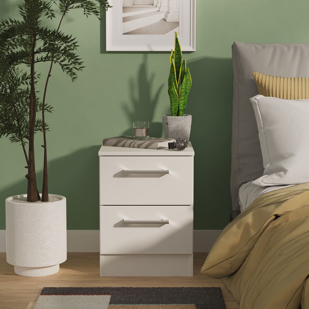 Crowndale Devon 2 Drawer Matt Grey Compact Bedside Cabinet Ready Assembled Image 7