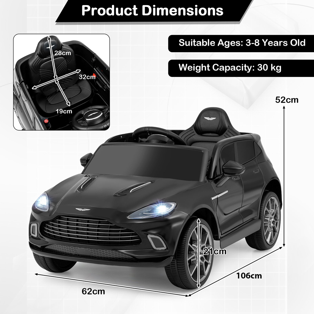 Costway Kids Black Licensed Aston Martin Ride On Car with Horn and Taillight 12V Image 8