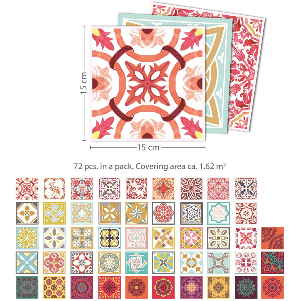 Walplus Multicolour Mandalas Mixed Wall Tile Sticker 15 x 15cm 72 Pack Image 8