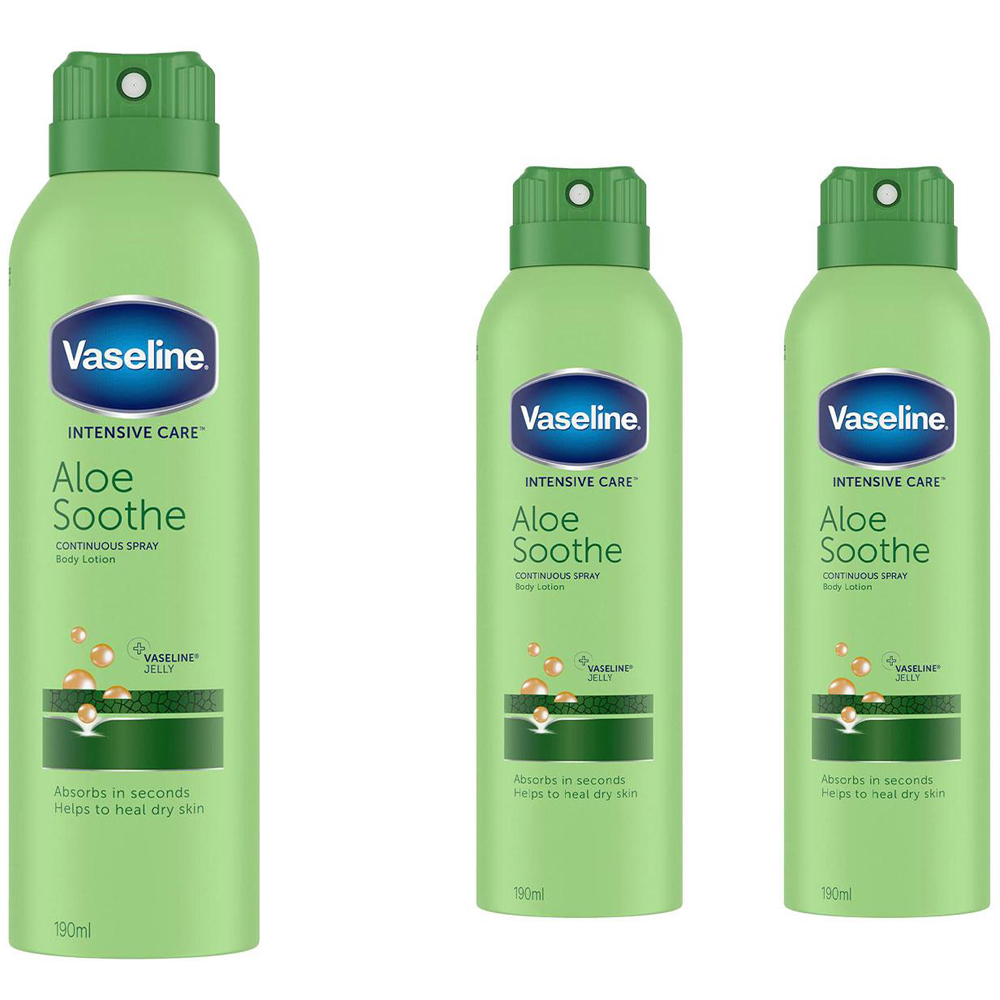 Vaseline Intensive Care Aloe Soothe Moisturiser Spray 190ml 3 Pack Image 1