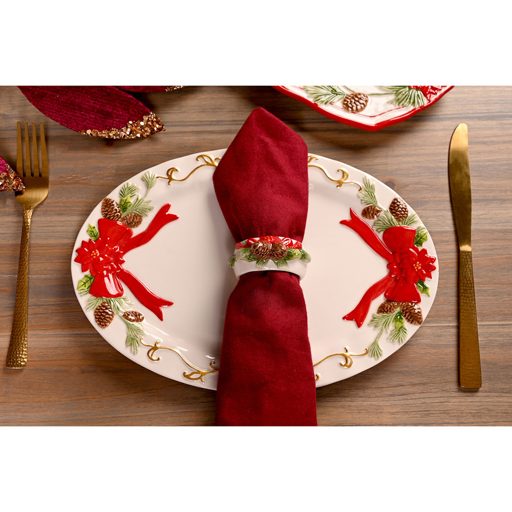 The Seasonal Gift Co Regal Tidings Christmas Poinsettia Ceramic Platter Image 2
