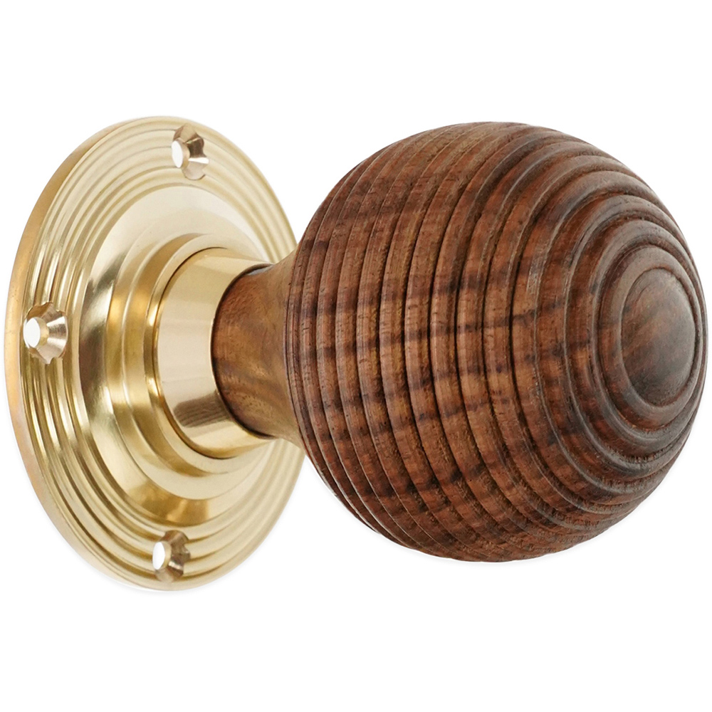 Spira Brass Polished Brass Rosewood Beehive Rim and Mortice Door Knob 2 Pack Image 3