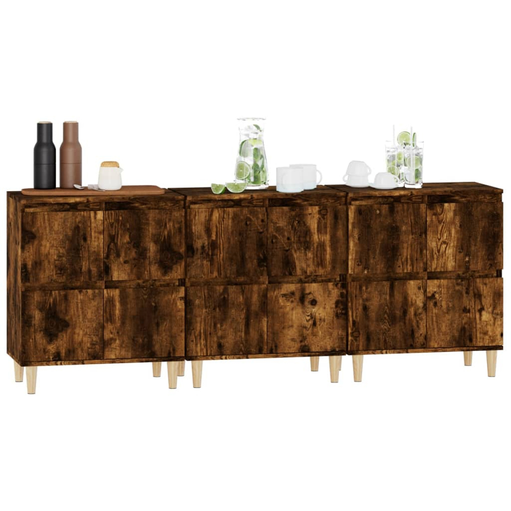 vidaXL 4 Door Smoked Oak Sideboard Set of 3 Image 4