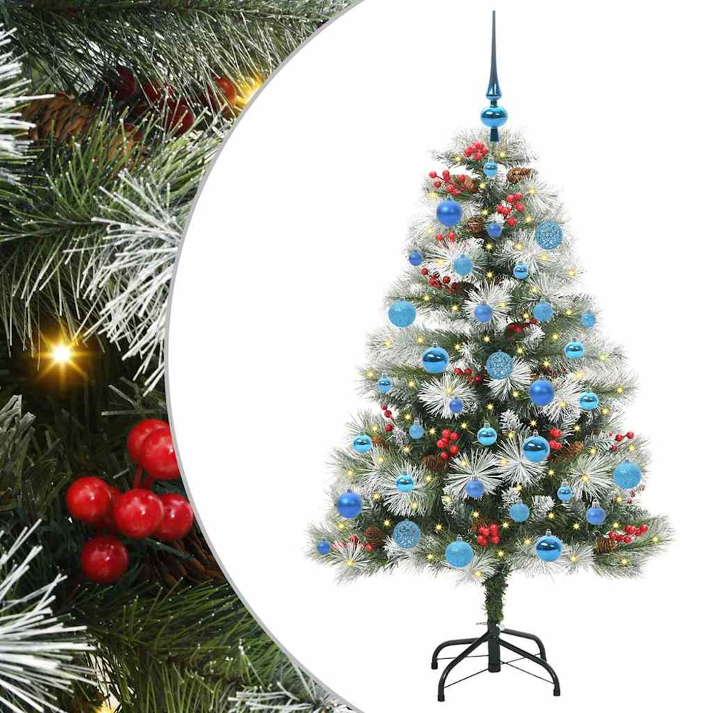 vidaXL Pre-Lit Blue Baubles Green Artificial Snow Flocked Christmas Tree 5ft Image 2
