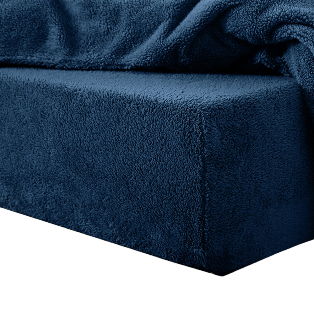 Velosso Double Navy Teddy Fleece Fitted Sheet Image 1