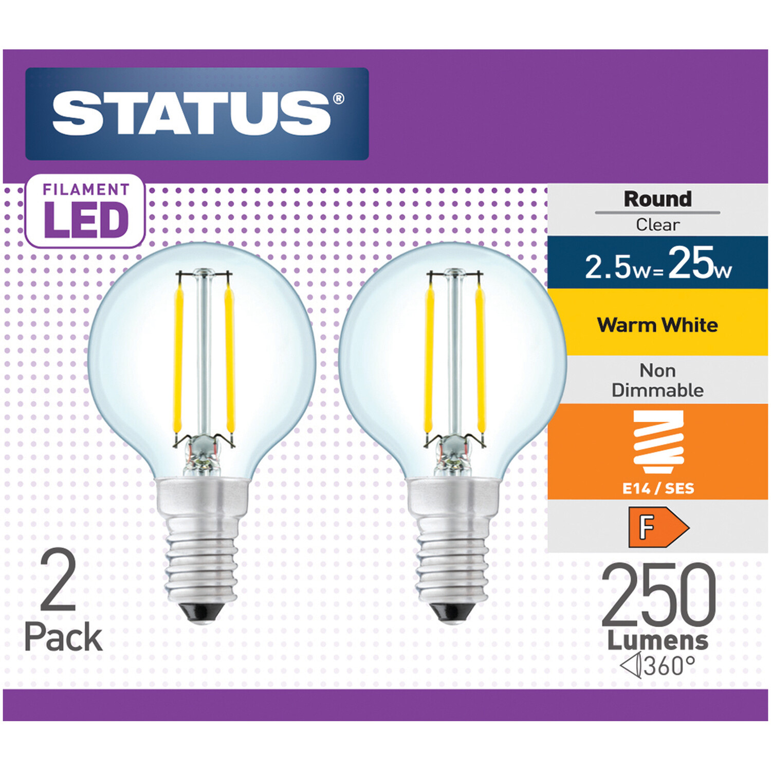 Pack of 2 Status Filament LED 2.5W Small Edison Screw Lightbulbs Image 1