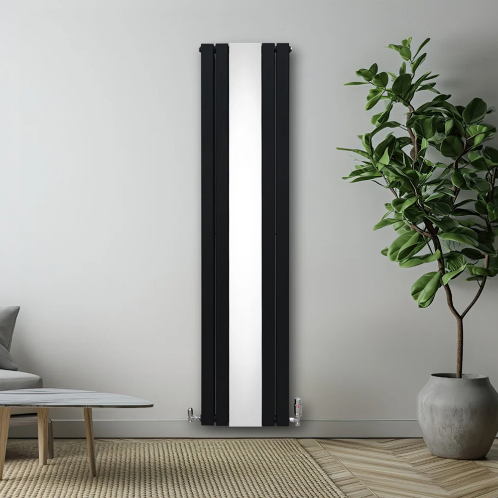 Monster Shop 6012BTU Black Flat Panel Mirror Radiator with Valves 1800 x 425mm Image 2