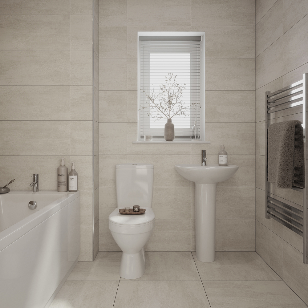 Johnson Tiles Ashlar Concrete Effect Matt Finish Warm Taupe Rectified Tile L600 x W300mm 9 Pack Image 1