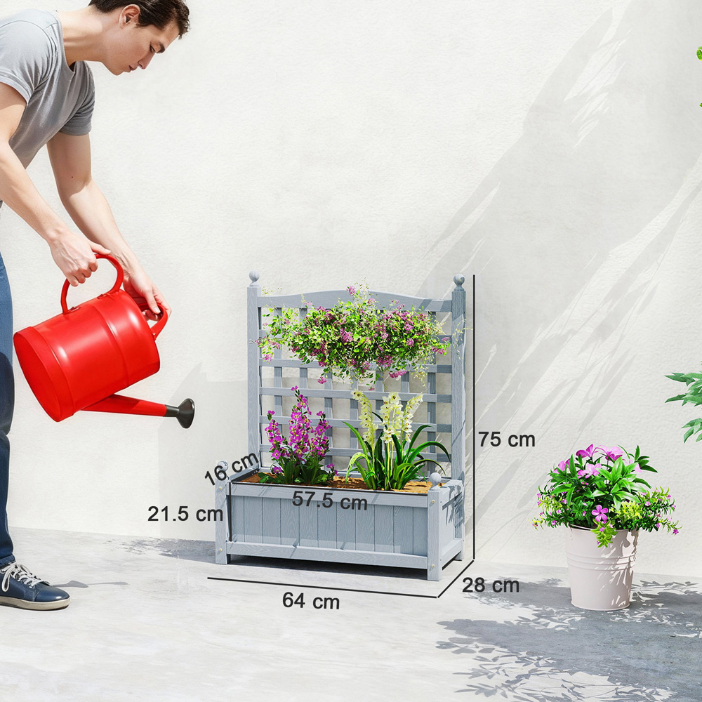 Outsunny Grey Wooden Raised Garden Bed Planter with Trellis 2.5 x 1 x 2ft Image 9