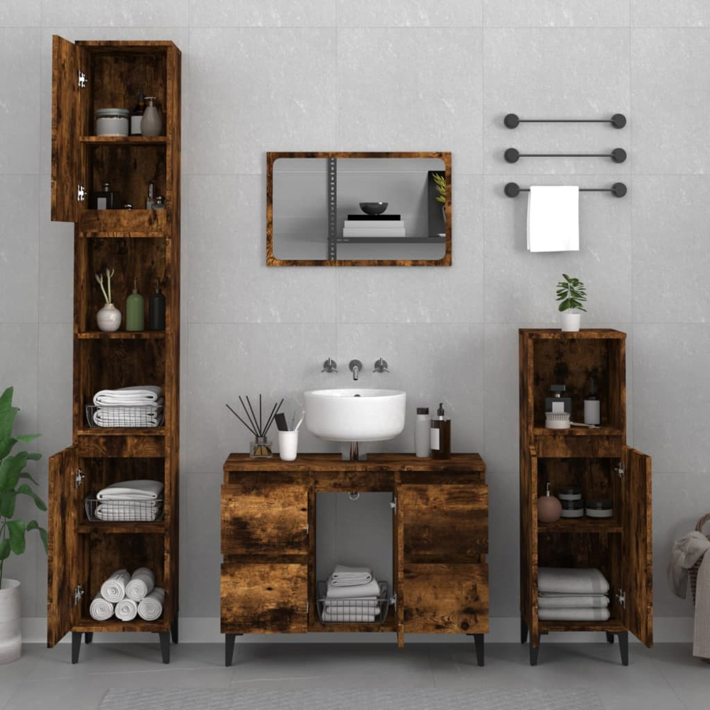vidaXL Single Door 4 Drawer Brown Bathroom Cabinet Image 2