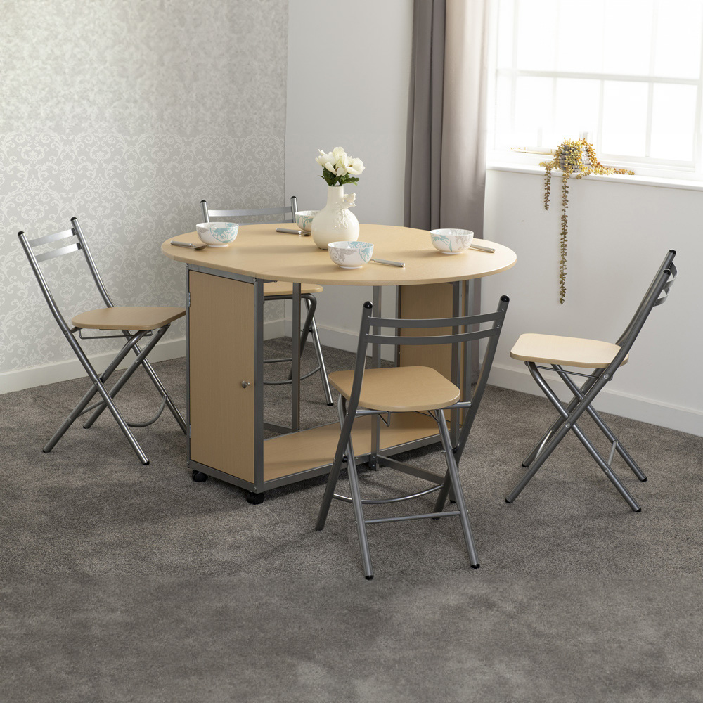 Seconique Budget Butterfly 4 Seater Folding Dining Set Beech and Silver Image 1