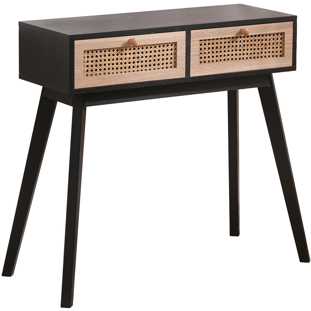 FurnitureHMD 2 Drawer Black Rattan Weaving Console Table Image 3