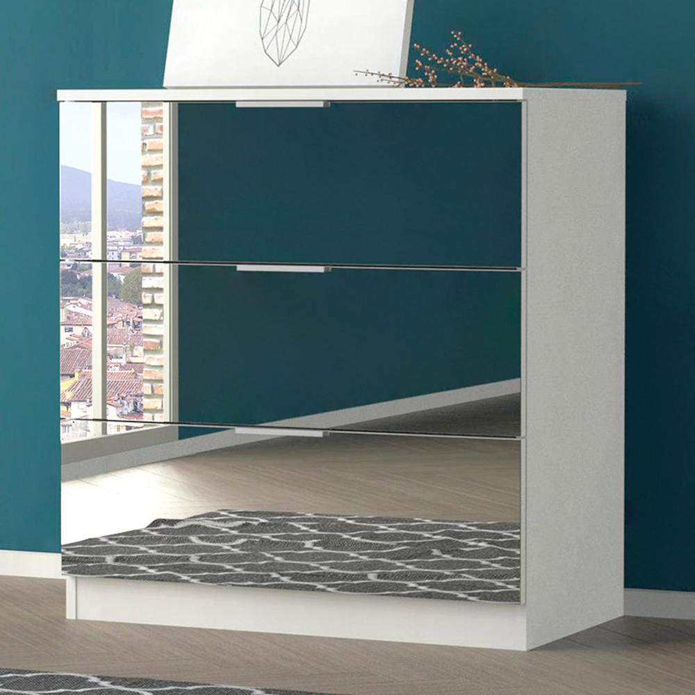 Echo 3 Drawer White Mirrored Wide Chest of Drawers Image