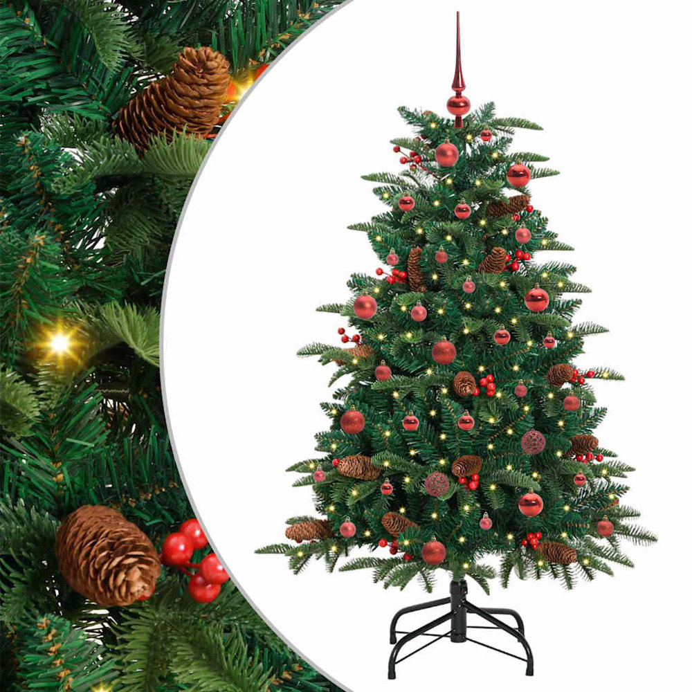 vidaXL Pre-Lit Warm White LED and Red Baubles Green Artificial Christmas Tree with Stand 5ft Image 7