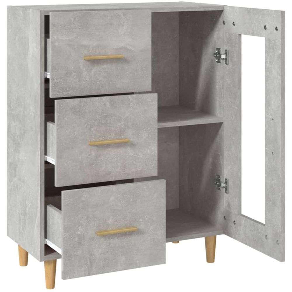 vidaXL Single Glass Door 3 Drawer Concrete Grey Wooden Sideboard Image 5