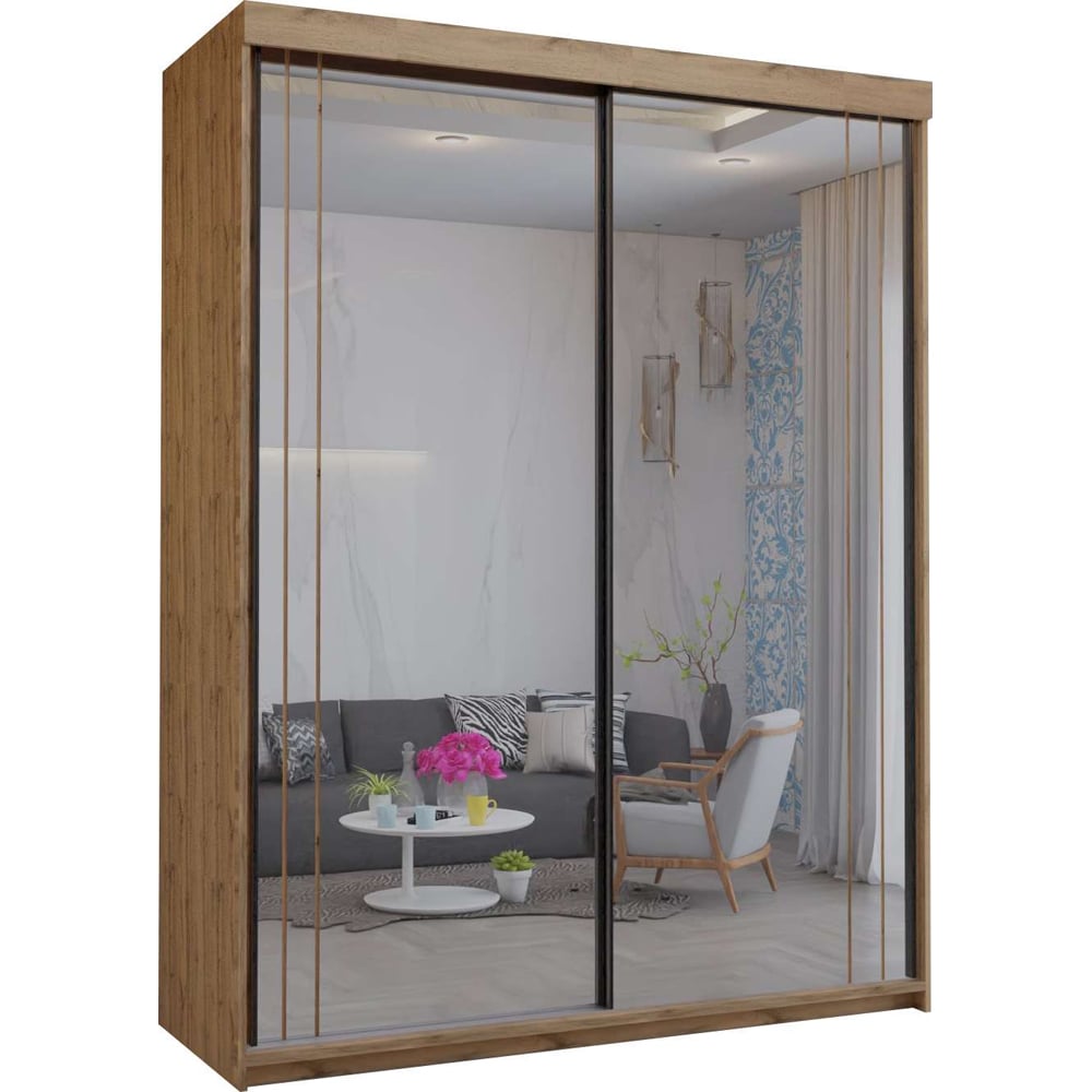 Sliding Wardrobes 4U 2 Sliding Door Oak Modern Full Length Mirrored Wardrobe Image 2