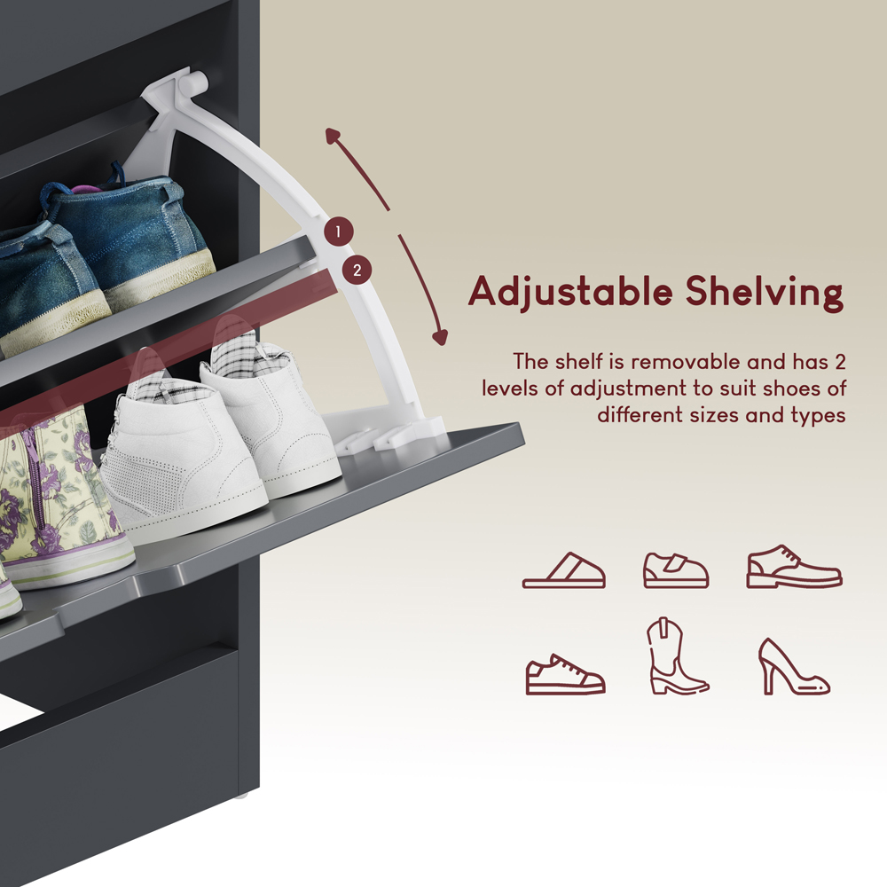 VIDA DESIGNS 3 Drawer Single Shelf Grey Shoe Cabinet Image 7