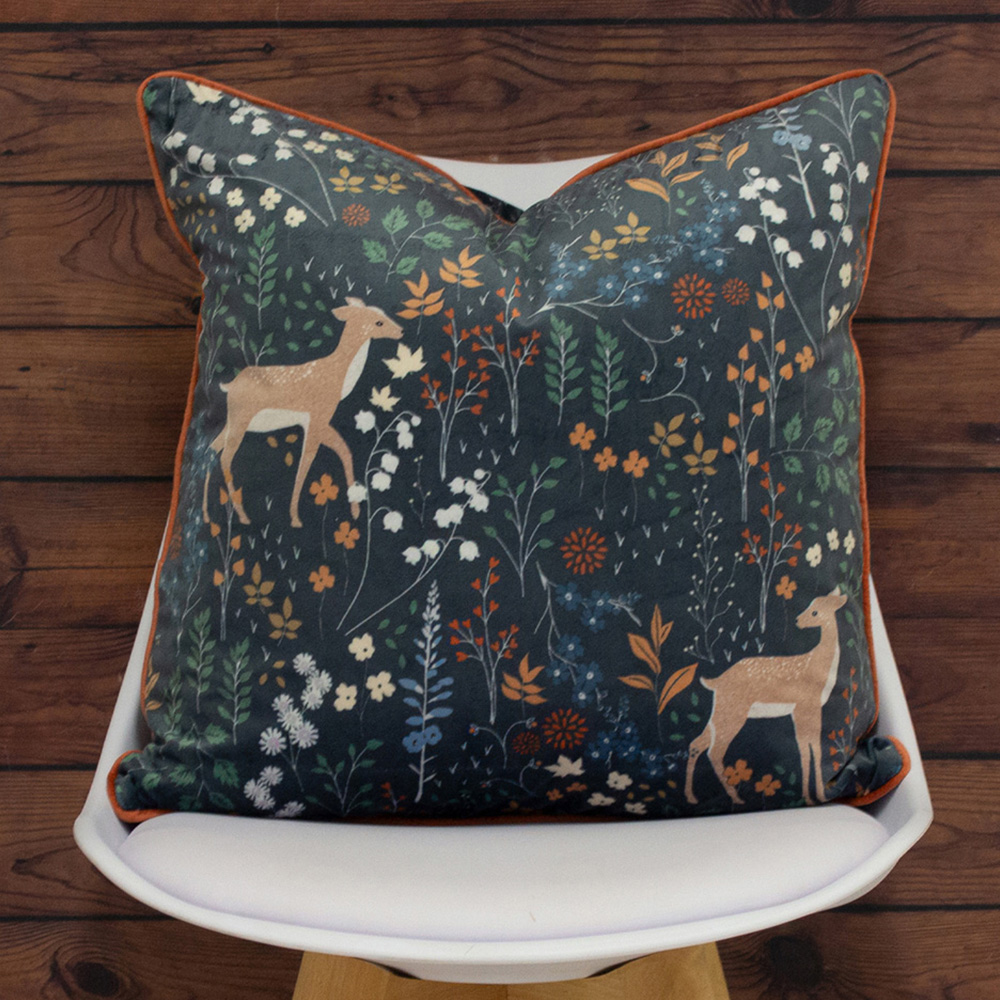 furn. Richmond Midnight Blue Woodland Cushion Image 2