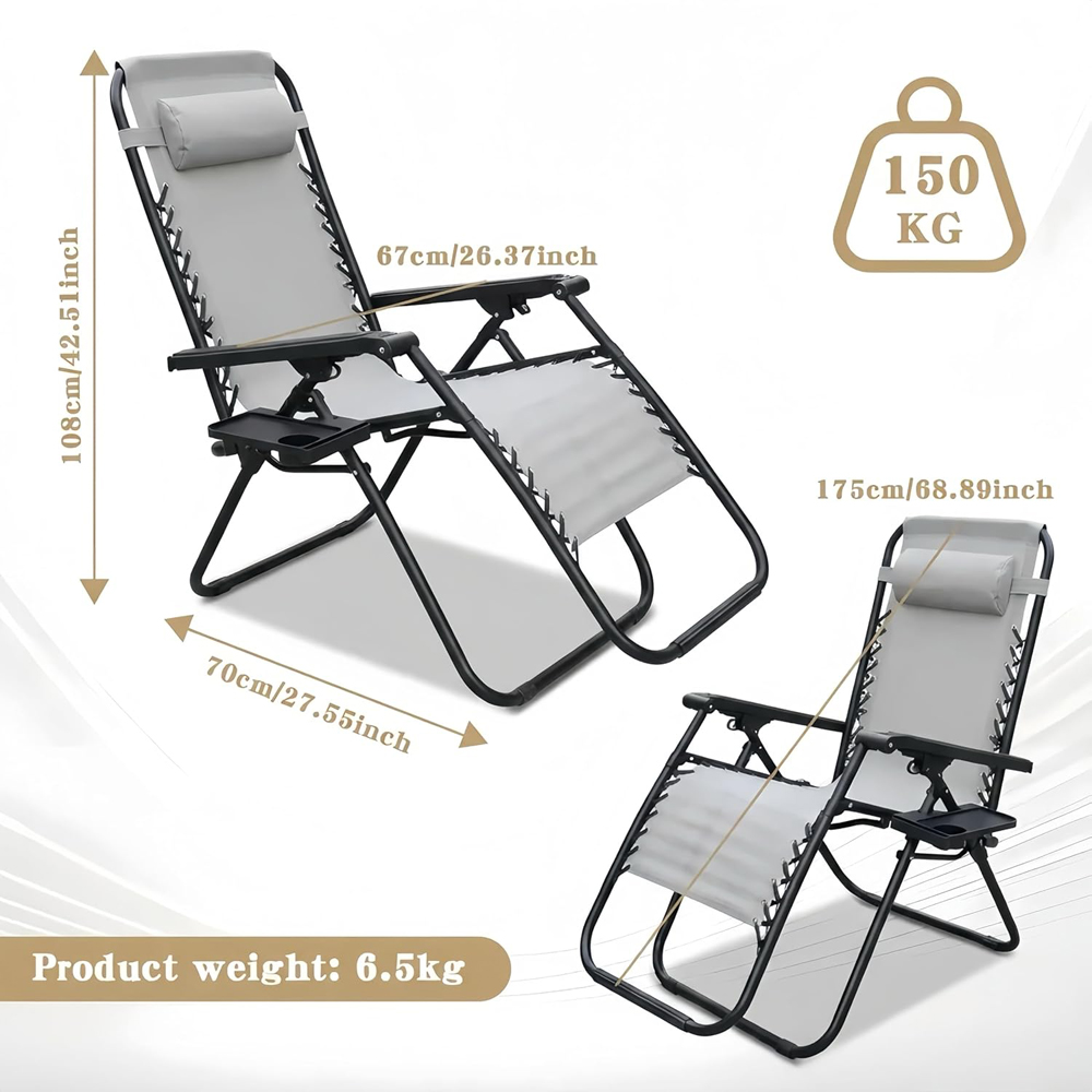 Alivio 2 Pack Light Grey Zero Gravity Reclining Sun Loungers Image 9