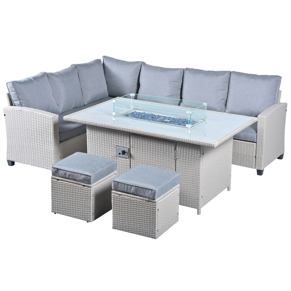Outdoor Living The Conwy 8 Seater Corner Gas Firepit Rattan Dining Set Grey Image 2