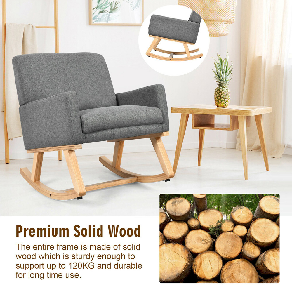 Costway Grey Upholstered Recliner Rocking Armchair Image 7