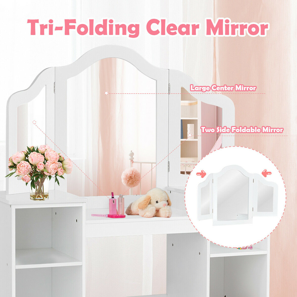 Costway Kids Princess Makeup Vanity Table with Mirror Image 6