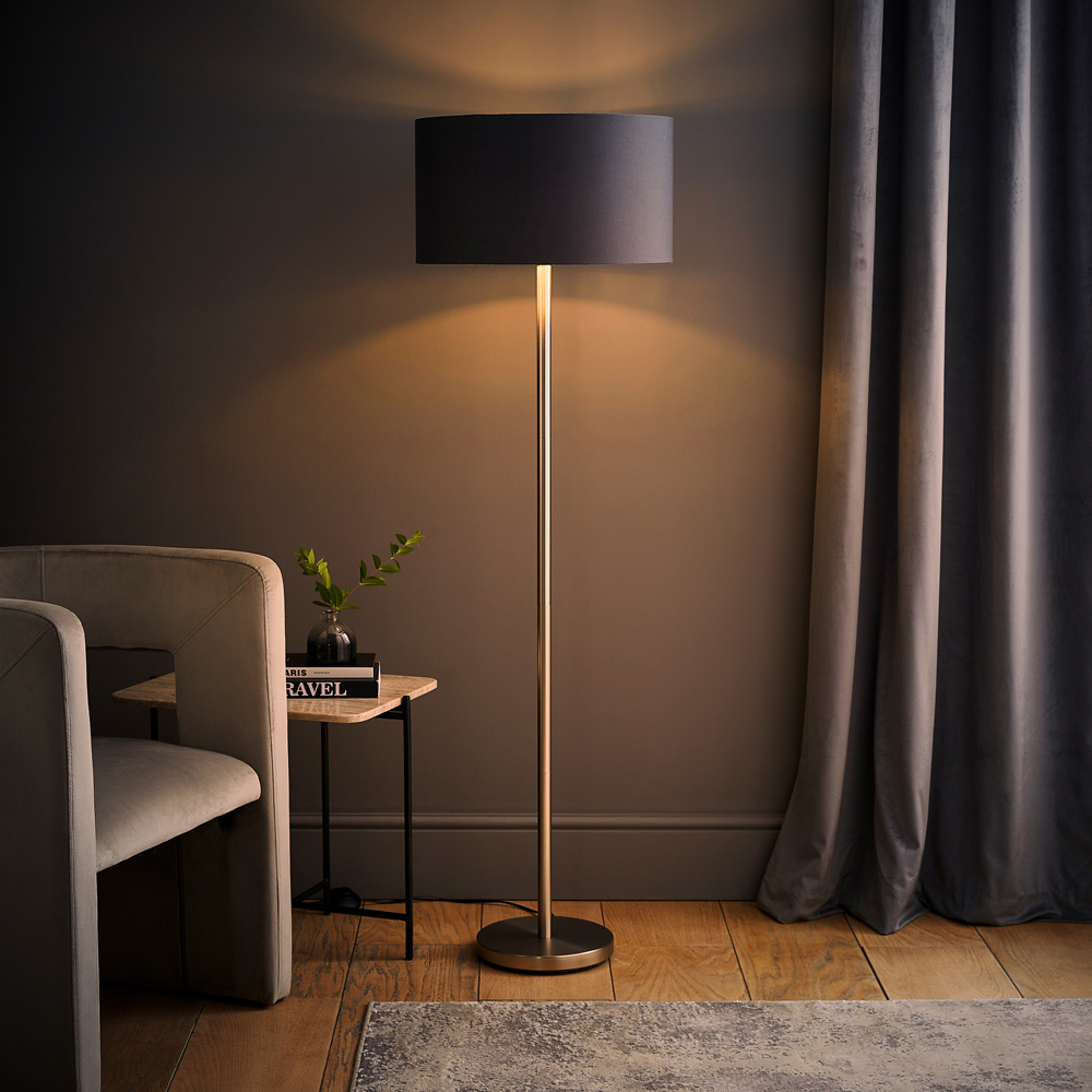 ValueLights Charlie Charcoal and Metallic Shade Chrome Floor Lamp and Bulb Image 7