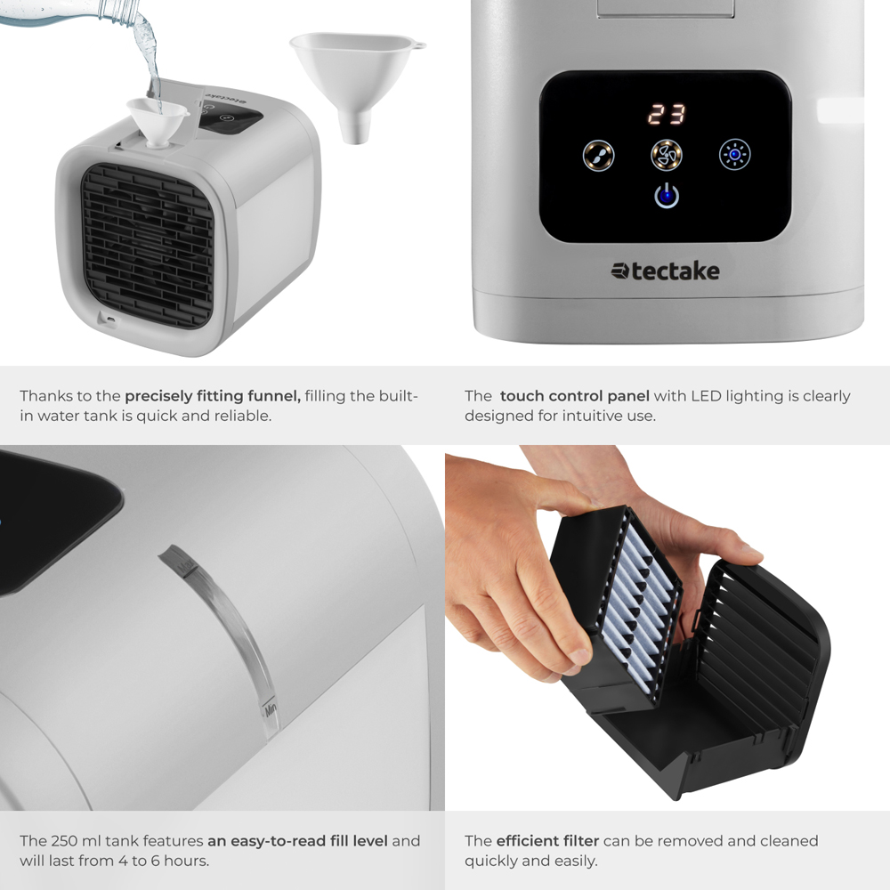tectake Frosty Grey Portable Air Cooler 250ml Image 4
