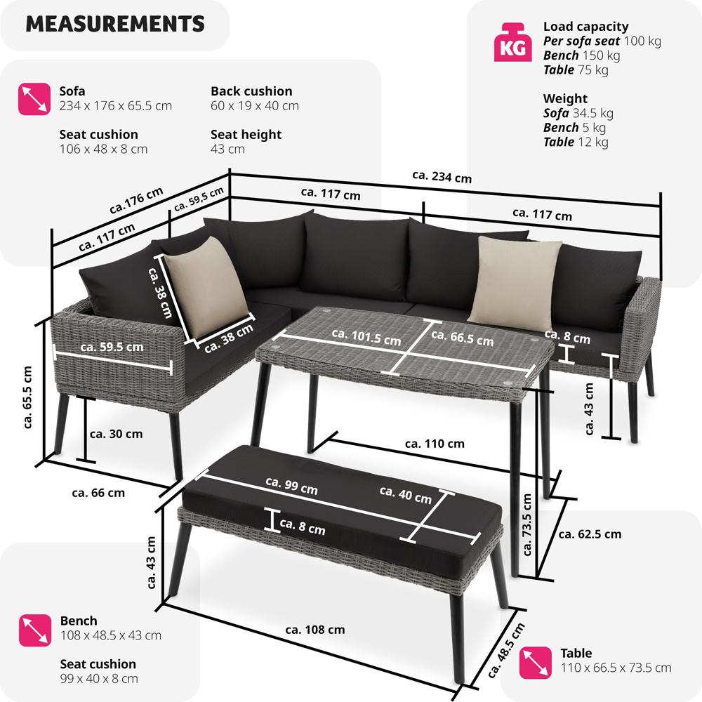 tectake Pula 7 Seater Grey Rattan Garden Corner Lounge Set Image 9