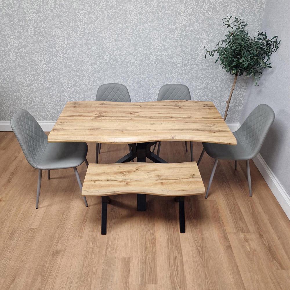 Portland 6 Seater Gem Pattern Wooden Tabletop Dining Bench Set Grey Image 4