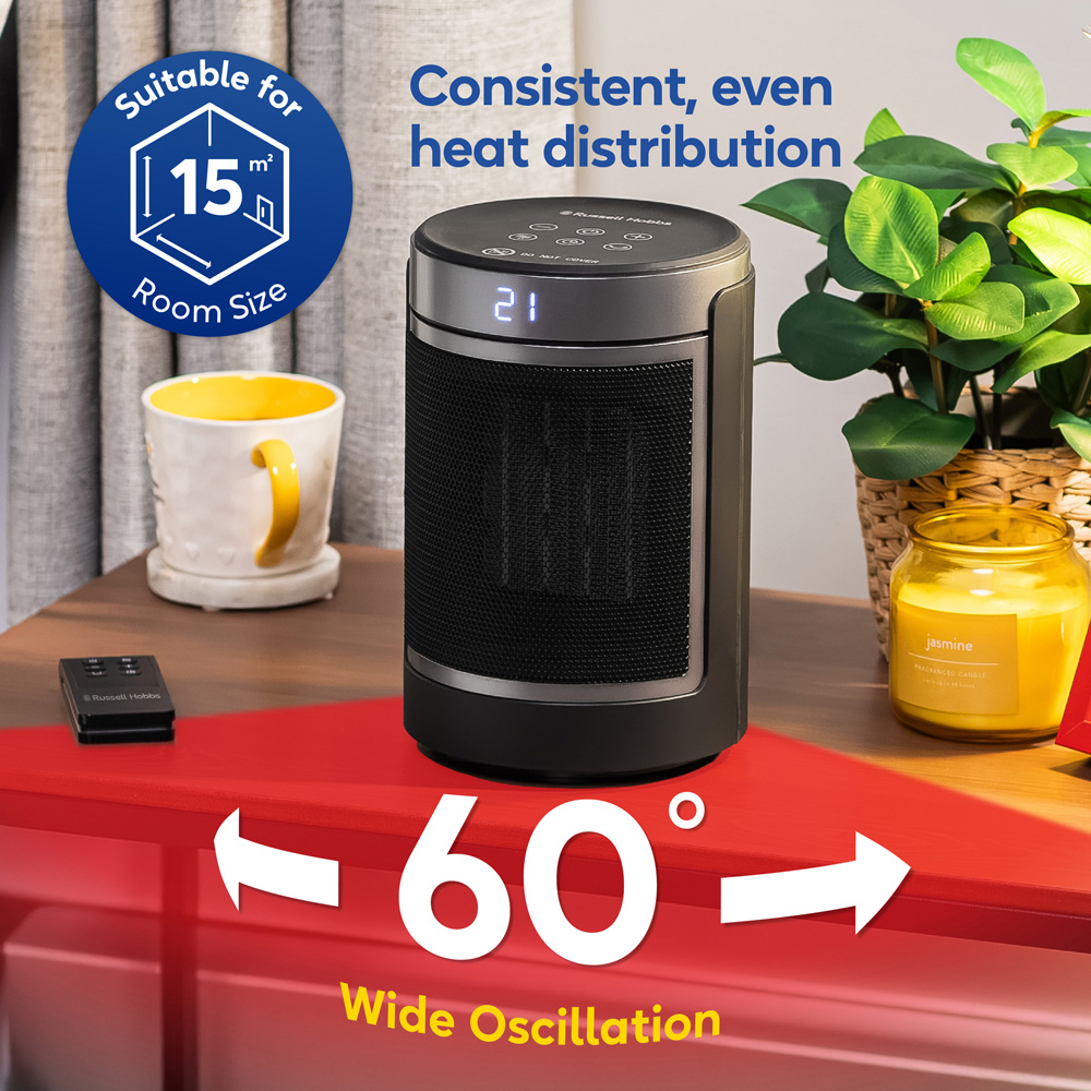 Russell Hobbs RHCH2002S Black and Silver Oscillating Ceramic Heater 1500W Image 4