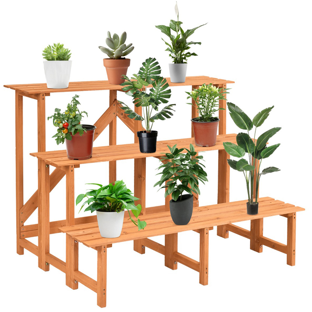 Costway 3 Tier Wooden Corner Plant Rack Image 1