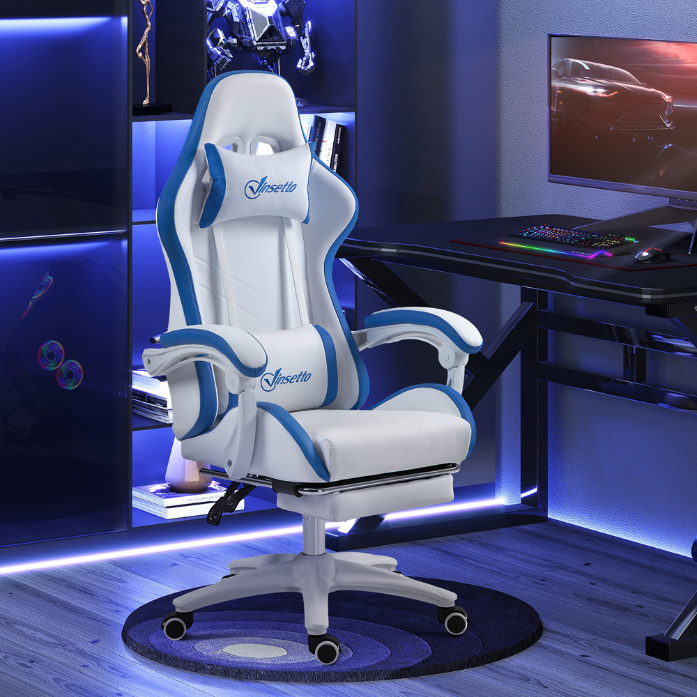 Portland Blue Racing Style Gaming Chair with Reclining Footrest Image 3