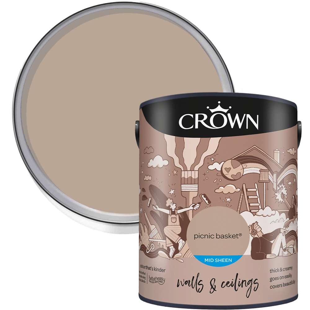 Crown Walls & Ceilings Picnic Basket Mid Sheen Emulsion Paint 5L Image 1