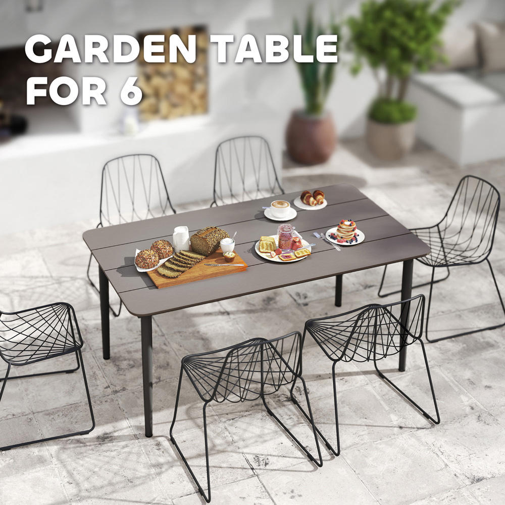 Outsunny 6 Seater Rust Resistant Metal Frame Garden Dining Table Dark Grey Image 8