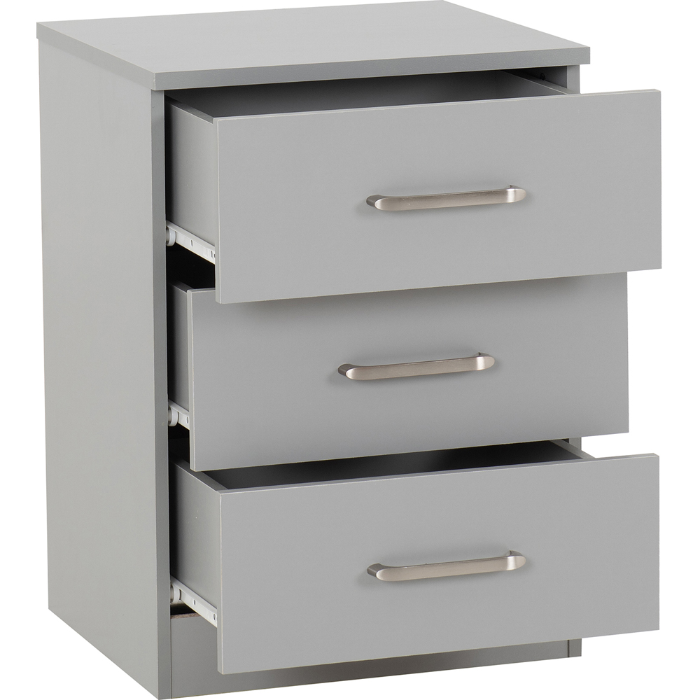 Seconique Dakota 3 Drawer Light Grey Bedside Table Image 4