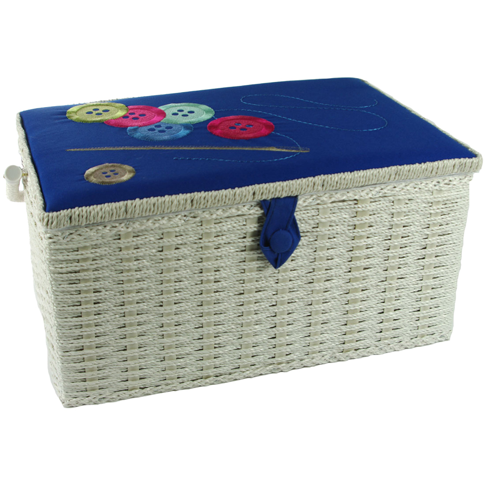 Sewing Online FL-012 Buttons Needle Thread Blue Embroidered Large Sewing Box Image