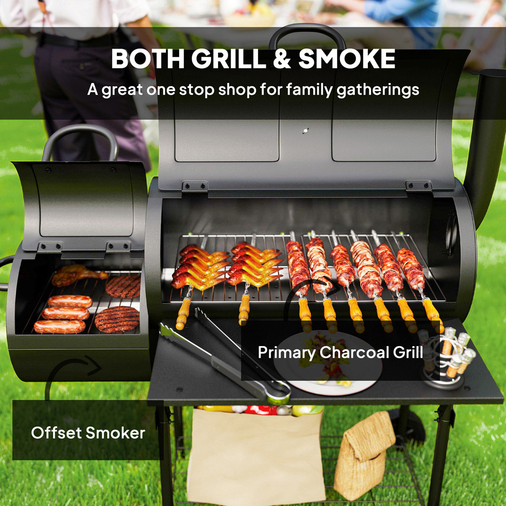 Outsunny Black Portable Outdoor Charcoal Grill with Offset Smoker Image 2