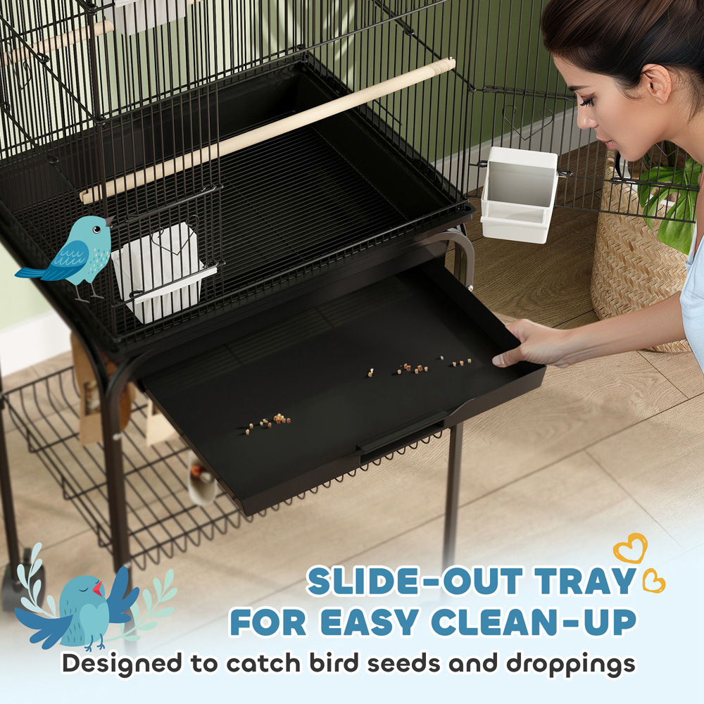 PawHut Black Finch Canary Bird Cage with Stand and Slide Tray Image 5