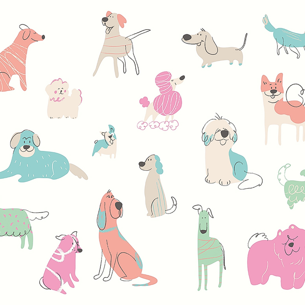 Origin Murals Happy Dogs Pink Wall Mural Image 2