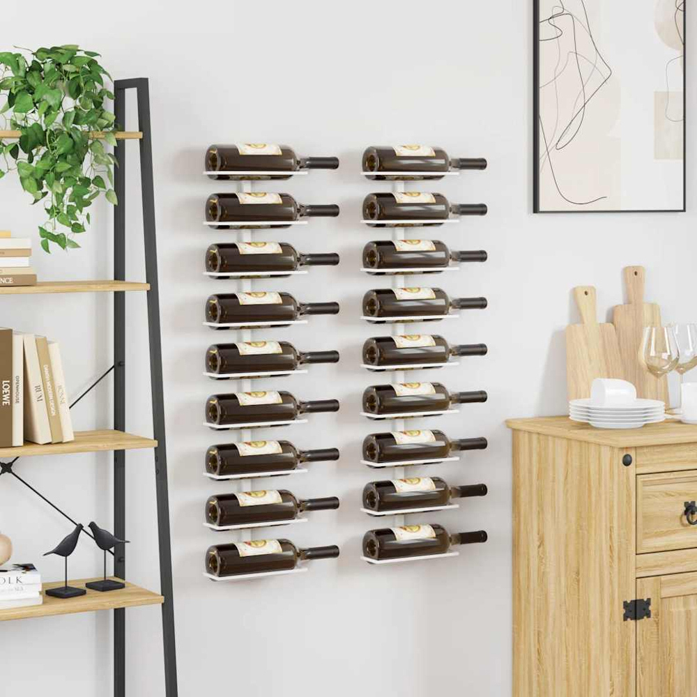 vidaXL 9 Bottle White Wall Mounted Wine Rack Set of 2 Image 2
