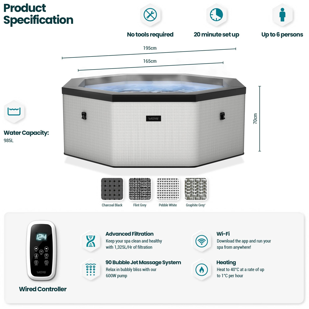Wave Como 6 Person Octagon Graphite Rattan Hot Tub Spa Image 6