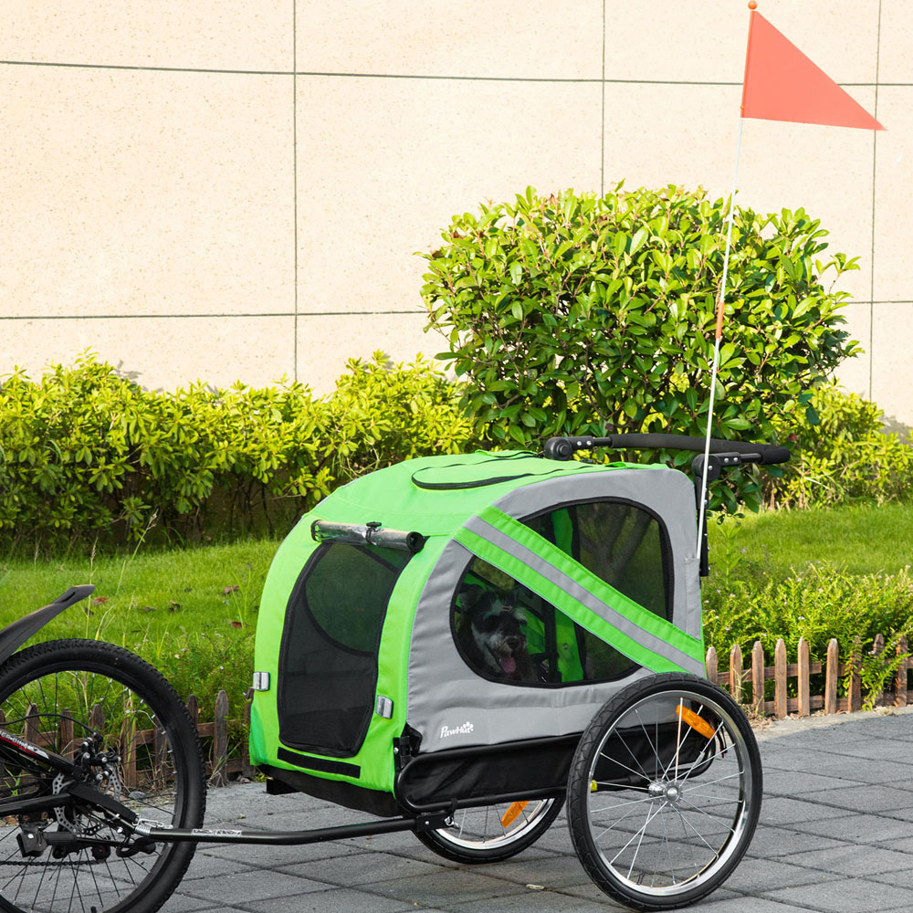 PawHut Green 2 in 1 Dog Bike Trailer Stroller with Flag Image 2