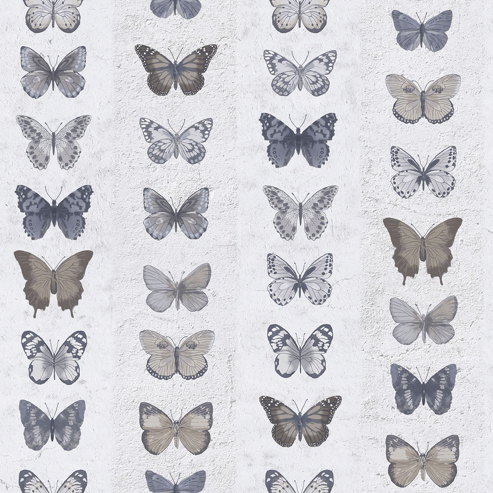 Galerie Organic Textures Butterflies Stripe Beige Brown Grey Wallpaper Image 1